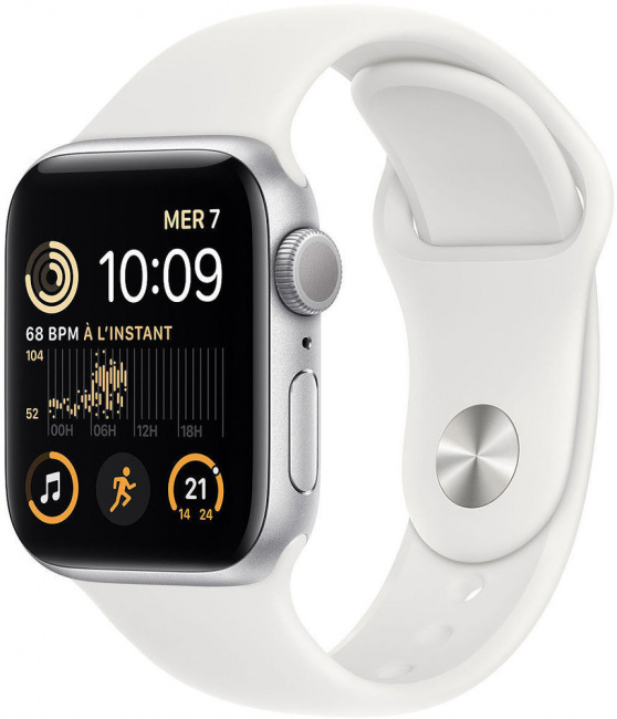 Смарт-часы Apple Watch SE 2 40 мм (алюминиевый корпус, серебристый/белый, силиконовый ремешок)