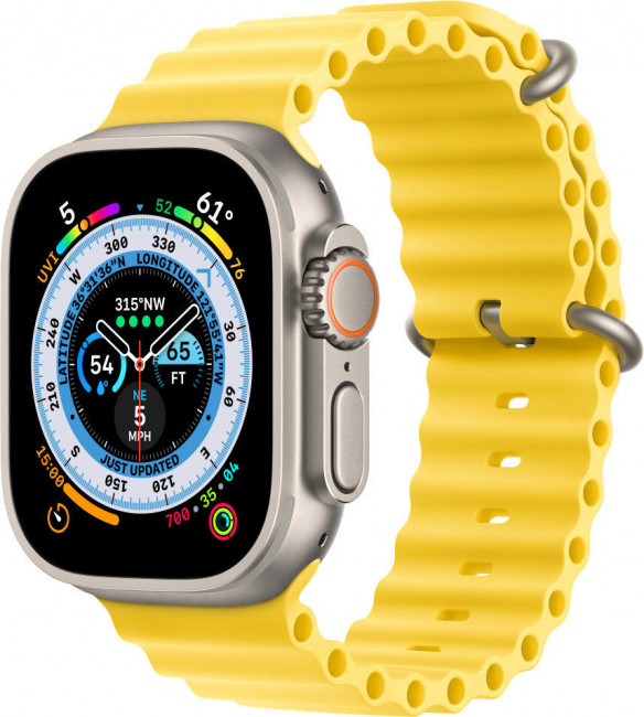 Смарт-часы Apple Watch Ultra LTE 49 мм (титановый корпус, титановый/желтый, ремешок из эластомера)