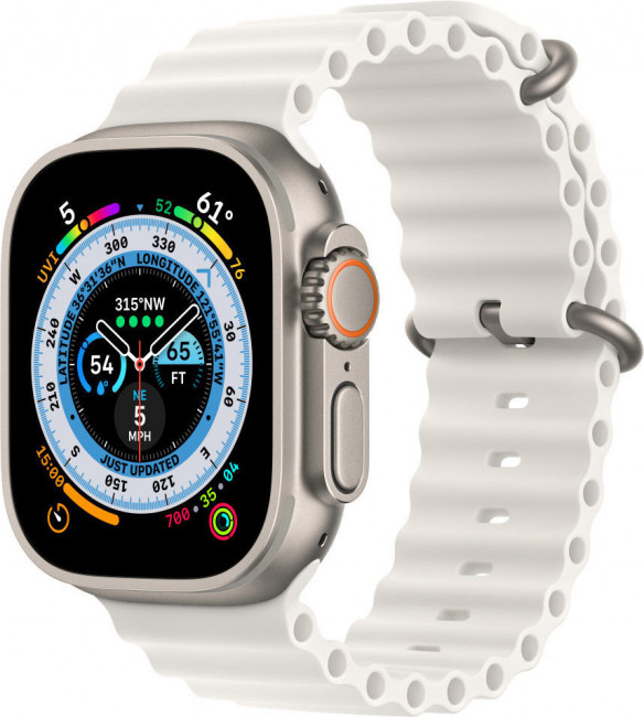 Смарт-часы Apple Watch Ultra LTE 49 мм (титановый корпус, титановый/белый, ремешок из эластомера)