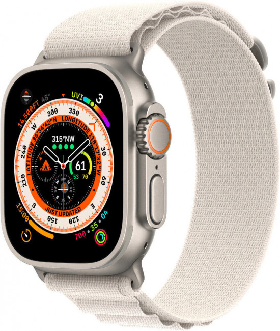 Смарт-часы Apple Watch Ultra LTE 49 мм (титановый корпус, титановый/звездный свет, текстильный ремешок размера L)
