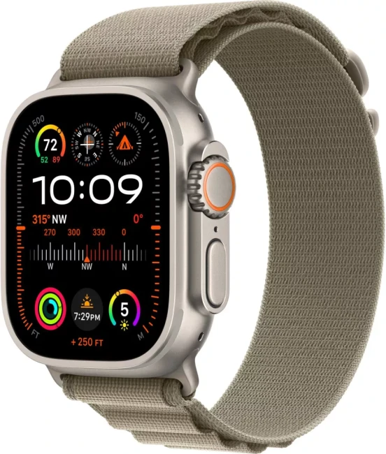 Умные часы Apple Watch Ultra 2 LTE 49 мм (титановый корпус, титановый/оливковый, текстильный ремешок размера S)