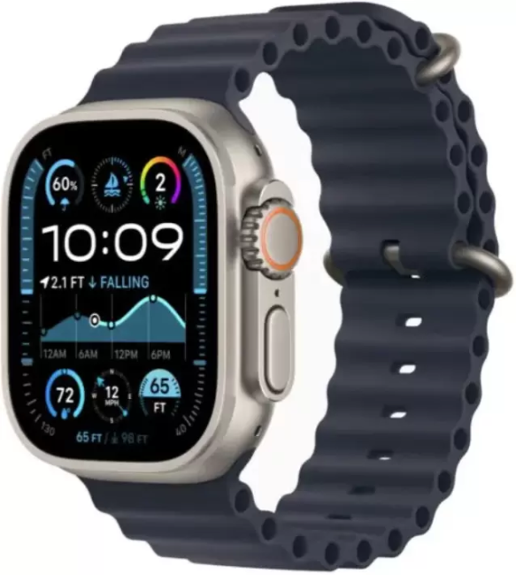 Умные часы Apple Watch Ultra 2 LTE 49 мм (титановый корпус, титановый/темно-синий, ремешок из эластомера)