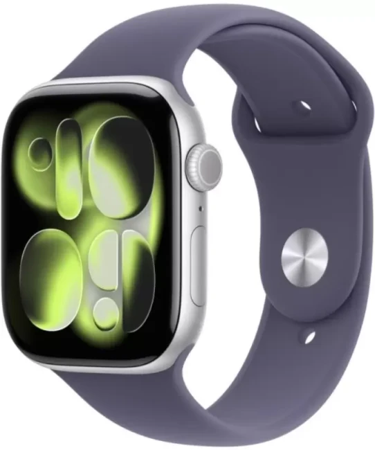 Умные часы Apple Watch Series 11 42 мм (алюминиевый корпус, серебристый/фиолетовый туман, спортивный силиконовый ремешок S/M