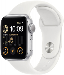 Смарт-часы Apple Watch SE 2 40 мм (алюминиевый корпус, серебристый/белый, силиконовый ремешок) - фото