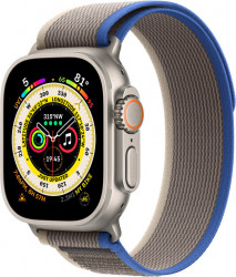 Смарт-часы Apple Watch Ultra LTE 49 мм (титановый корпус, титановый/сине-серый, нейлоновый ремешок размера S/M) - фото