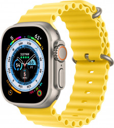 Смарт-часы Apple Watch Ultra LTE 49 мм (титановый корпус, титановый/желтый, ремешок из эластомера) - фото