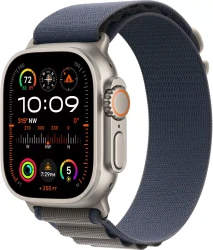 Умные часы Apple Watch Ultra 2 LTE 49 мм (титановый корпус, титановый/синий, текстильный ремешок размера L) - фото