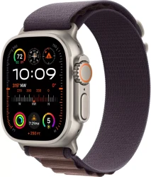 Умные часы Apple Watch Ultra 2 LTE 49 мм (титановый корпус, титановый/индиго, текстильный ремешок размера L) - фото