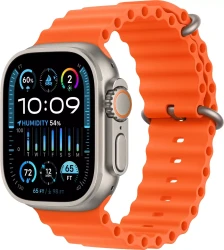 Умные часы Apple Watch Ultra 2 LTE 49 мм (титановый корпус, титановый/оранжевый, ремешок из эластомера) - фото