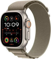 Умные часы Apple Watch Ultra 2 LTE 49 мм (титановый корпус, титановый/оливковый, текстильный ремешок размера S) - фото