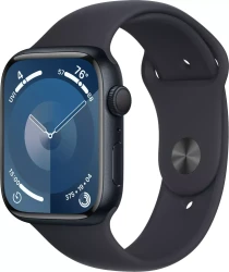 Умные часы Apple Watch Series 9 45 мм (алюминиевый корпус, полуночный/полуночный, спортивный силиконовый ремешок M/L) - фото