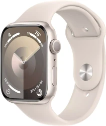 Умные часы Apple Watch Series 9 45 мм (алюминиевый корпус, звездный свет/звездный свет, спортивный силиконовый ремешок M/L) - фото