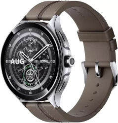 Умные часы Xiaomi Watch 2 Pro (серебристый, с коричневым кожаным ремешком, международная версия) - фото